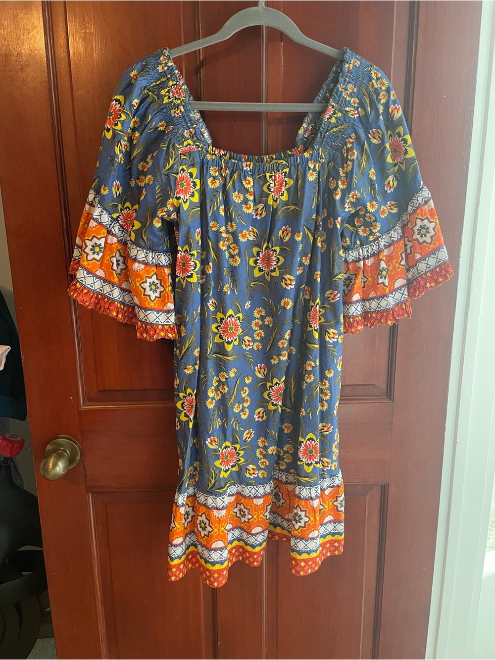 Joie Navy Blue Floral Mini Dress with Orange Trim